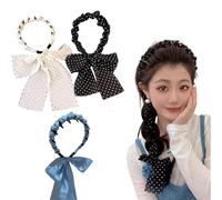 Lot de 3 nœuds à cheveux pour fille, barrette à cheveux, nœud en zigzag, serre-tête, polka rond, serre-tête ondulé, rockabilly, serre-tête de maquillage pour femme (C)