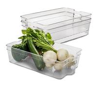 Lot de 3 organisateurs de réfrigérateur 37 x 21 x 9,5 cm transparents empilables avec poignée - Boîte de rangement pour réfrigérateur, sans BPA, garde-manger, salle de bain, armoire de cuisine