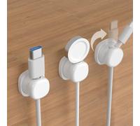 Lot de 3 organiseurs de câbles rotatifs pour gérer plusieurs cordons d'appareils avec flexibilité à 360 degrés sur des surfaces planes (blanc)