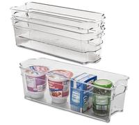 Lot de 3 organiseurs de réfrigérateur 31 x 11 x 9,5 cm transparents empilables avec poignée - Boîte de rangement pour réfrigérateur, sans BPA, garde-manger, salle de bain, armoire de cuisine