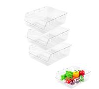 Lot de 3 organiseurs de réfrigérateur transparents empilables - Boîte de rangement de cuisine sans BPA - Tiroir pour cuisine, armoire de cuisine, armoires