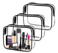 Lot de 3 organiseurs de toilette de voyage transparents - Approuvé par l'aéroport - 1 L - Étanche (20 x 15 x 6 cm) avec fermetures éclair renforcées - Trousse cosmétique en PVC durable pour homme et