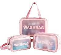 Lot de 3 organiseurs de voyage cosmétiques étanches, rose, PVC+TPU, différentes tailles