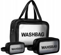 Lot de 3 organiseurs de voyage - Sacs à cosmétiques étanches, matière PVC+TPU, couleur noire brillante, tailles 30x21x11 cm, 26x16x9 cm et 22x13x7 cm