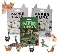 Lot de 3 origamis en papier à faire soi-même pour chats / chiens / dinosaures - Peut être plié en adorable chat, chiot, dinosaure, décoration origami de table - Cadeau créatif