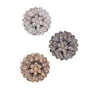 Lot de 3 ou 6 boutons métalliques vintage en forme fleur avec strass à trois couches for vêtements, décoratifs coudre DIY, 25 mm pour la Couture(25mm Black,3pcs)