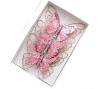 Lot de 3 ou 6 décorations papillon à paillettes double couche pour décoration de sapin de Noël, matériau plastique léger pour un placement sans effort (rose)