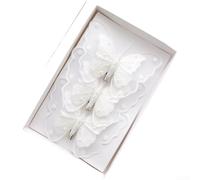 Lot de 3 ou 6 papillons 3D légers à paillettes pour décoration de sapin de Noël avec paillettes irisées bicolores (blanc)