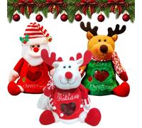 Lot de 3 ou 6 sacs cadeaux de Noël avec fermeture éclair pour poupée 3D (3 | Style bonhomme de neige, Père Noël, renne, tissu durable, fermeture éclair, taille spacieuse, un excellent cadeau pour la