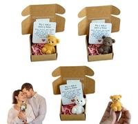 Lot de 3 ours en peluche My Little Worry Bear avec carte de vœux et boîte - Cadeau de relation de soutien émotionnel pour les amoureux, les amis, la famille, les collègues et les enfants (AA)