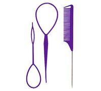 Lot de 3 outils de boucle pour queue de cheveux/queue de cheveux/peigne pour tressage français