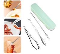 Lot de 3 outils de craquelins de fruits de mer avec boîte de rangement en acier inoxydable, outils pour manger des crabes (vert)
