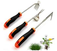 Lot de 3 outils de désherbage en acier inoxydable - Outil de jardinage manuel - Outil pour déraciner, désherber les racines - Fourche de désherbage avec poignée