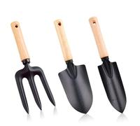 Lot de 3 outils de jardin de qualité supérieure - Manche en bois - Pelle de jardin portative - Petite pelle étroite - Râteau - Outils de jardin pour bonsaï - Plante et fleurs en pot