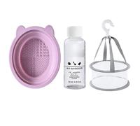 Lot de 3 outils de nettoyage pour pinceaux de maquillage, coussin houppette, outil de beauté, artefact, agent de nettoyage, bol de lavage, sac en maille, violet, Taille unique