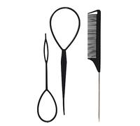 Lot de 3 outils de tressage français pour faire des élastiques à cheveux, coupe-queue, peigne de coiffure, peigne de coiffure, peigne de tressage, outil de coiffage facile, noir rapide