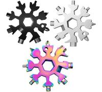 Lot de 3 outils multifonctions en forme de flocon de neige en acier inoxydable, outil multifonction portable pour réparation à la maison, survie en plein air, camping, randonnée (noir + argent +