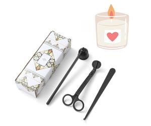 Lot de 3 outils pour bougies - Coupe-mèche en acier inoxydable, éteignoir à bougie et cuillère à mèche - Finition noire pour une combustion sans suie et une extinction sûre - Coffret cadeau idéal pour