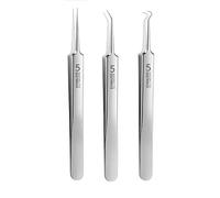 Lot de 3 outils professionnels en acier inoxydable pour enlever les points noirs - Pince à épiler de précision avec étui de rangement | Outils de retrait d'acné pour esthéticiennes et soins de la peau