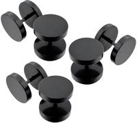 Lot de 3 Paires 10mm Boucles d’Oreilles Noir Barbell Haltère Vis Piercing Clou à Visser Jeu de Goujon Plug Bouchon Faux Ecarteur Ronde Hypoallergénique fake tunnel black homme femme fille garçon