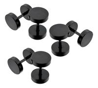 Lot de 3 Paires 7mm Boucles d’Oreilles Noir Barbell Haltère Vis Piercing Clou à Visser Jeu de Goujon Plug Bouchon Faux Écarteur Ronde Hypoallergénique fake tunnel black cadeau homme femme fille garçon