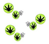 Lot de 3 Paires Boucles d'Oreilles Feuille de Cannabis Clous Jaune Fluo Puces Chanvre Weed Ganja marijuana herbe rasta reggae plante cadeau bijou fermoir poussette anniversaire st valentin homme femme