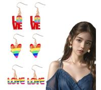 Lot de 3 paires de boucles d'oreilles arc-en-ciel pour femme et petite amie LGBTQ, Small, Zinc, Pas de gemme