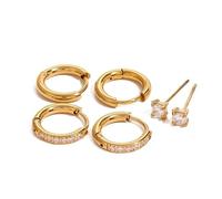 Lot de 3 paires de boucles d'oreilles créoles classiques en strass non répétitives pour femmes et filles, adaptées pour la vie quotidienne, les fêtes, les anniversaires, Noël, 3Pairs/Set, Acier