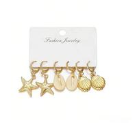 Lot de 3 paires de boucles d'oreilles créoles délicates en plaqué or pour femme, motif étoile de mer, coquillage, cauris, tendance, mignonne, hypoallergénique, unique pour l'été, l'océan
