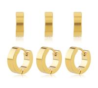 Lot de 3 paires de boucles d'oreilles créoles en acier inoxydable pour homme - Dorées, argentées et noires - Hypoallergéniques - Petites boucles d'oreilles créoles pour homme et femme, Acier