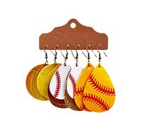 Lot de 3 paires de boucles d'oreilles de style sportif, boucles d'oreilles en cuir à paillettes scintillantes pour rugby, basket-ball, baseball, football, pom-pom girl, léger, multicouche, en forme de