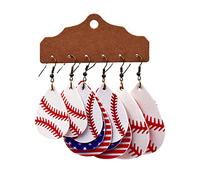 Lot de 3 paires de boucles d'oreilles de style sportif en cuir à paillettes scintillantes pour rugby, basket-ball, baseball, football, pom-pom girl, événements sportifs pour fille, Métal Cuir, Métal.,