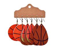 Lot de 3 paires de boucles d'oreilles de style sportif en cuir à paillettes scintillantes pour rugby, basket-ball, baseball, football, pom-pom girl, événements sportifs pour fille, Métal Cuir, Métal.,