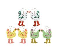 Lot de 3 paires de boucles d'oreilles en forme de coq - Boucles d'oreilles en acrylique - Cadeau drôle - Cadeau amusant - Boucles d'oreilles de dessin animé - Convient pour les anniversaires, les