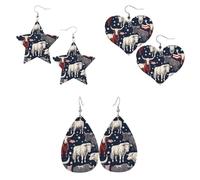 Lot de 3 paires de boucles d'oreilles pendantes en cuir pour femme - Motif vache aquarelle avec drapeau américain, taille unique, Simili cuir