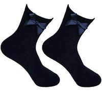 Lot de 3 paires de chaussettes d'école avec nœud en coton riche avec rubans moelleux, pour la rentrée scolaire, uniforme de fête, lot de chaussettes confortables pour fille, bleu marine, 7-10 ans