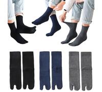 Lot de 3 paires de chaussettes en V pour homme et garçon - Sandales d'hiver chaudes à deux orteils - Tongs japonaises épaisses, Noir + bleu foncé + gris foncé, 5-12