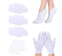 Lot de 3 paires de chaussettes hydratantes, 1 paire de gants hydratants, chaussettes hydratantes en coton, chaussettes confortables et respirantes, chaussettes cosmétiques, unisexe (blanc)