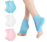 Lot de 3 paires de chaussettes hydratantes en gel pour talon - Chaussettes ouvertes pour soulager les douleurs au talon - Traitement réparateur du talon fissuré pour homme et femme (blanc, bleu, rose)