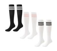 Lot de 3 paires de chaussettes de pom-pom girl, chaussettes longues rayées, vêtements de pom-pom girl pour femme, chaussettes hautes au-dessus du genou, chaussettes longues de joueur de football pour