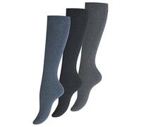Lot de 3 paires de chaussettes montantes pour femme. Sans ceinture élastique, couleur: jeanblue. Origine de VCA® - 35-38 - Bleu