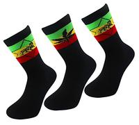 Lot de 3 paires de chaussettes Rasta Cotton Crew - Motif lion de Judah - Confortables - Tailles 40 à 46 - noir - taille unique