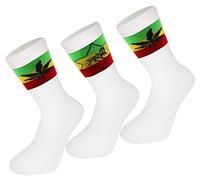 Lot de 3 paires de chaussettes rasta en coton rasta, motif lion de Judah, à rayures, confortables US 40-46 - vert - taille unique