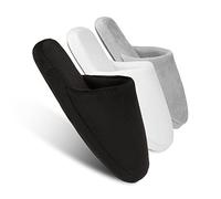 Lot de 3 paires de chaussons de spa de luxe en coton à mémoire de forme antidérapants avec bout fermé pour hôtel, invités, voyage, mariée, femmes et hommes, 3 paires noir, gris, blanc, 37.5/38.5 EU