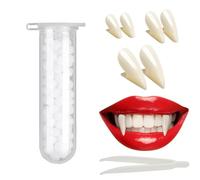 Lot de 3 paires de dents de vampire, 3 tailles, fausses crocs avec adhésif solide pour accessoires d'Halloween, accessoires de costume de vampire, dents de loup-garou, cadeaux de fête