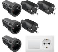 Lot de 3 paires de fiches Schuko : 250 V 16 A IP44 - Prise Schuko en caoutchouc avec protection anti-torsion - 2 broches - Extérieur étanche - Noir - Fiche Schuko et raccord en caoutchouc sans câble