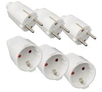 Lot de 3 paires de fiches Schuko, 250 V 16 A, IP54, en caoutchouc, avec contact de protection, 2 pôles, étanches à l'extérieur, fiche Schuko et raccord en caoutchouc sans câbles, blanc