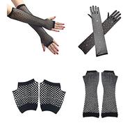 Lot de 3 paires de gants longs et courts en résille, gants vintage en maille sans doigts, gants en résille élastiques des années 80, gants en résille brillant pour soirées à thème, bars.