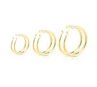 Lot de 3 paires de grosses boucles d'oreilles créoles pour femme, hypoallergéniques en plaqué or 14 carats, bijoux ouverts torsadés pour cadeaux de Noël, Laiton, Pas de gemme