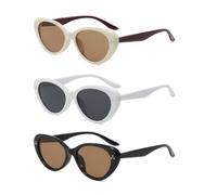 Lot de 3 paires de lunettes rétro fines œil de chat - Monture en polycarbonate brillant - Verres teintés solides dégradés avec décoration en métal à trois points